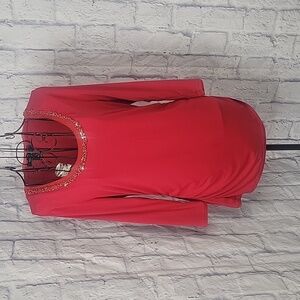 ×WHITE HOUSE BLACK MARKET Red Long Sleeve Side Ruched Tunic Medium‎ NWT